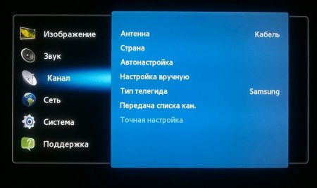 Пример настройки каналов на телевизоре Samsung